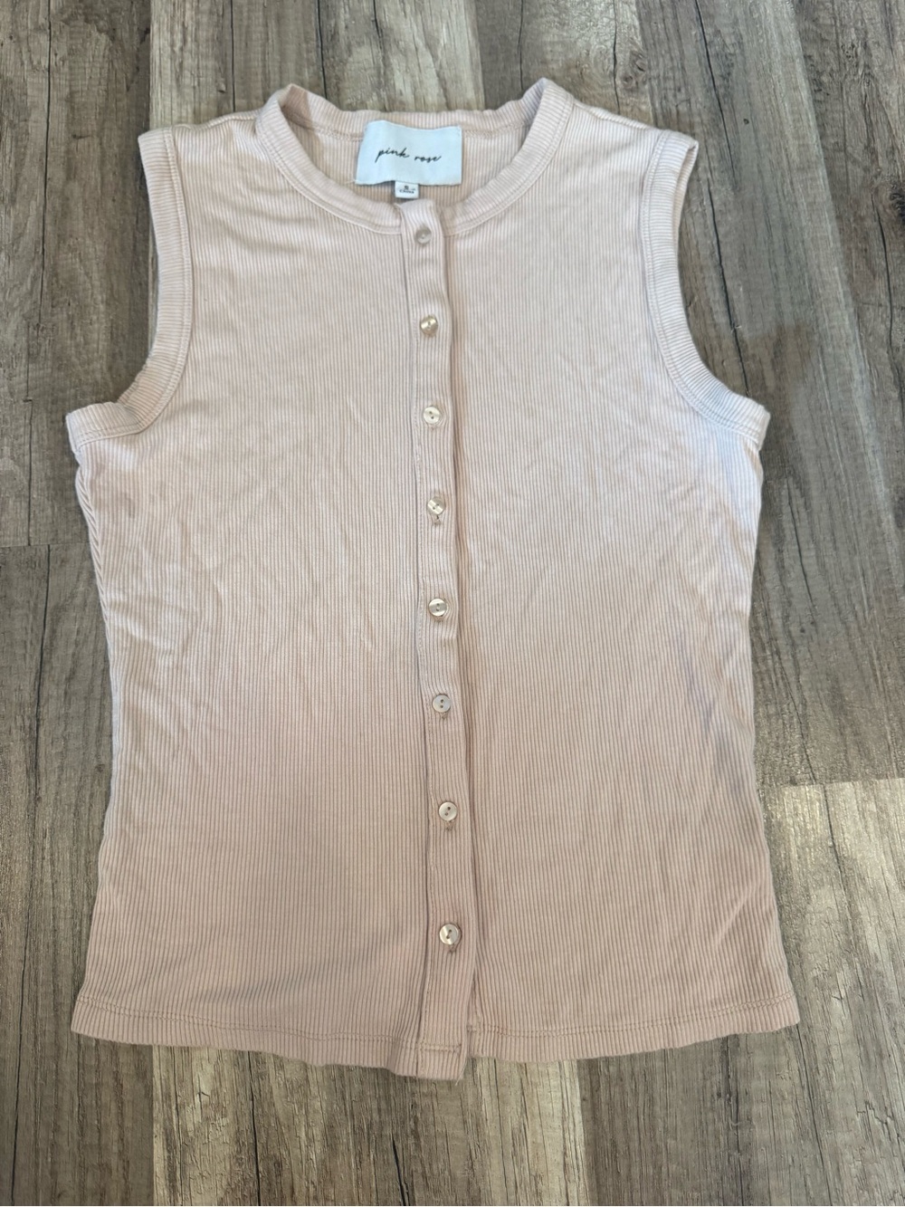 Pink Rose Ribbed Button-Front Tank in Blush